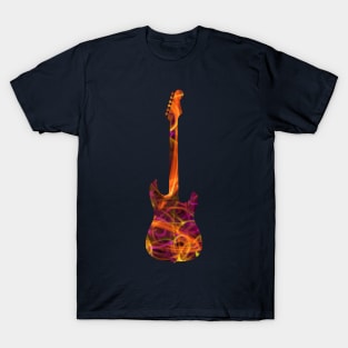 Orange on Pink Flame Guitar Silhouette T-Shirt